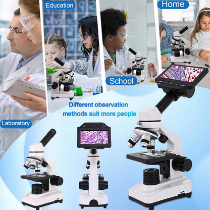 Microscope for Adults & Kids, 40X-2500X High-Power Compound Microscope for Students, School Lab & Home Schooling,Equiped with Slides Set & Phone Holder (Light White)