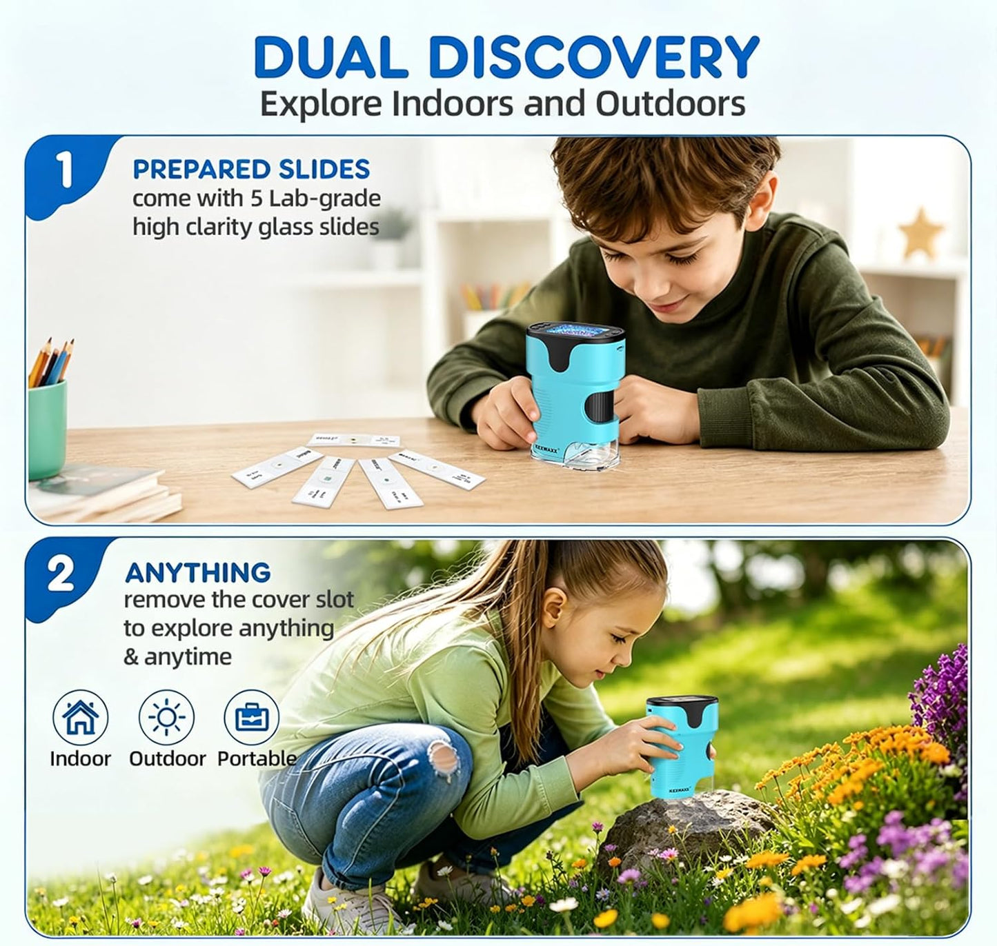 1000X Pocket Microscope for Kids - 4K 2.0" Screen, Digital Mini Scope with Slides Kit, Rechargeable Lab Handheld Portable Microscopes for Kids 4-12 Students Teens