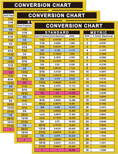 3 Pack Conversion Chart Stickers Fraction-Decimal to Metric Conversion Chart Stickers 5.5 x 8.5 Inch Waterproof Vinyl MM to Inches Conversion Chart Toolbox Sticker, Engineer, Mechanic Decals