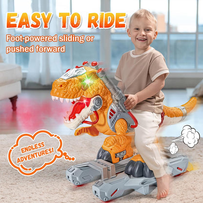 Kids Electric Dinosaur Ride On Toys, Toddler Ride On Cars with Music, Light & Smoke, Preschool Kids Scooter Foot-to-Floor Walker, Toddler Electric Car Toy Chrismas Birthday Gifts Indoor Outdoor,Yellow