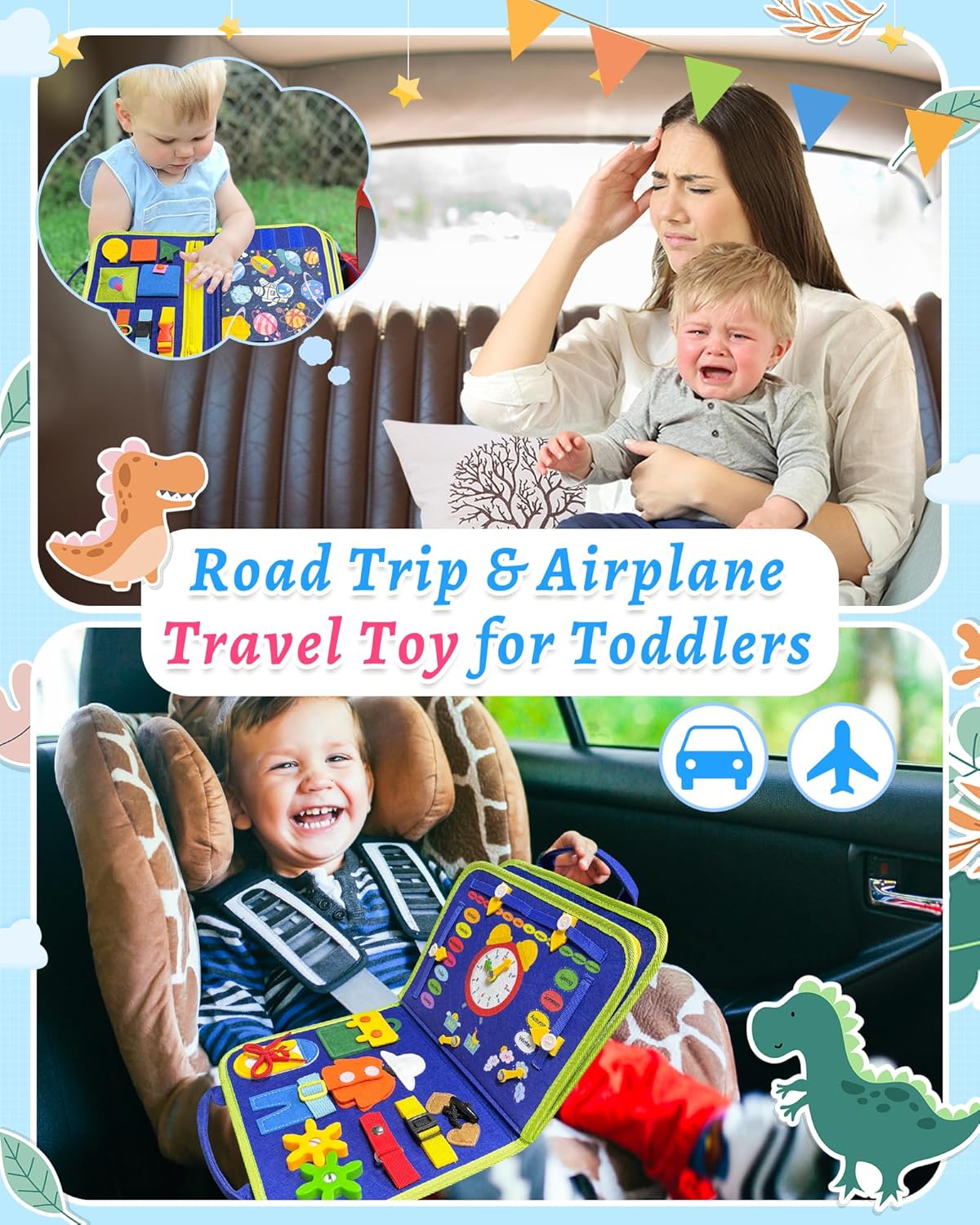Exorany Busy Board Montessori Toys for Toddler Boys & Girls Birthday Gifts, Sensory Toys for Toddlers, Educational Travel Preschool Toddler Activities Learning Fine Motor Skills