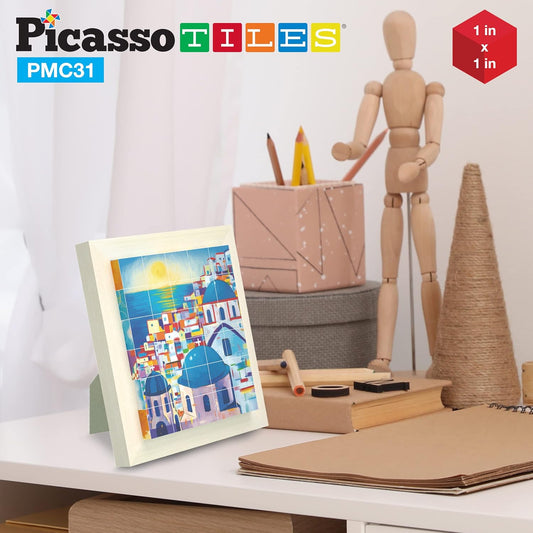 PicassoTiles Magnetic Cube Puzzle 7-in-1 Dinosaur Theme Pattern Magnet Mix Match Building Cubes Toy Set Kids Ages 3 & Up Preschool Children Promote Problem Solving Skills PMC10
