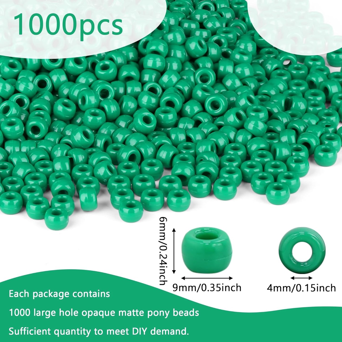 Red Pony Beads 1000Pcs 9mm Pony Beads Bulk Red Perler Beads for Friendship Bracelets Kandi Beads Hair Beads for Braids Beads for Crafts