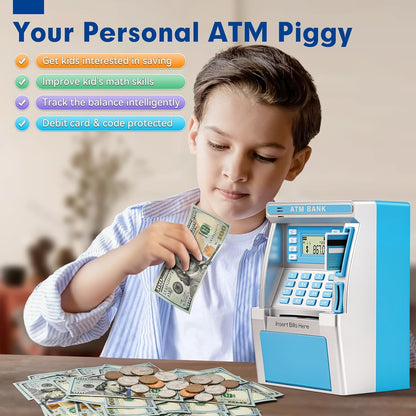 BAODLON Piggy Bank for Kids, ATM Machine Bank for Real Money with Debit Card, Bill Feeder, Coin Recognition, Balance Calculator, Electronic Savings Safe Box, Cool Stuff Toys Gifts for Teen Boys Girls