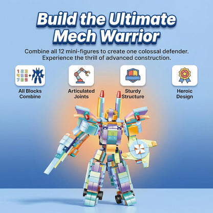 QMEAKMONY 12-in-1 Number & Mech Warrior Building Blocks Set, STEM Educational Kit with Digital Transformation & Giant Robot Combo, Creative Construction Toy for Enthusiasts