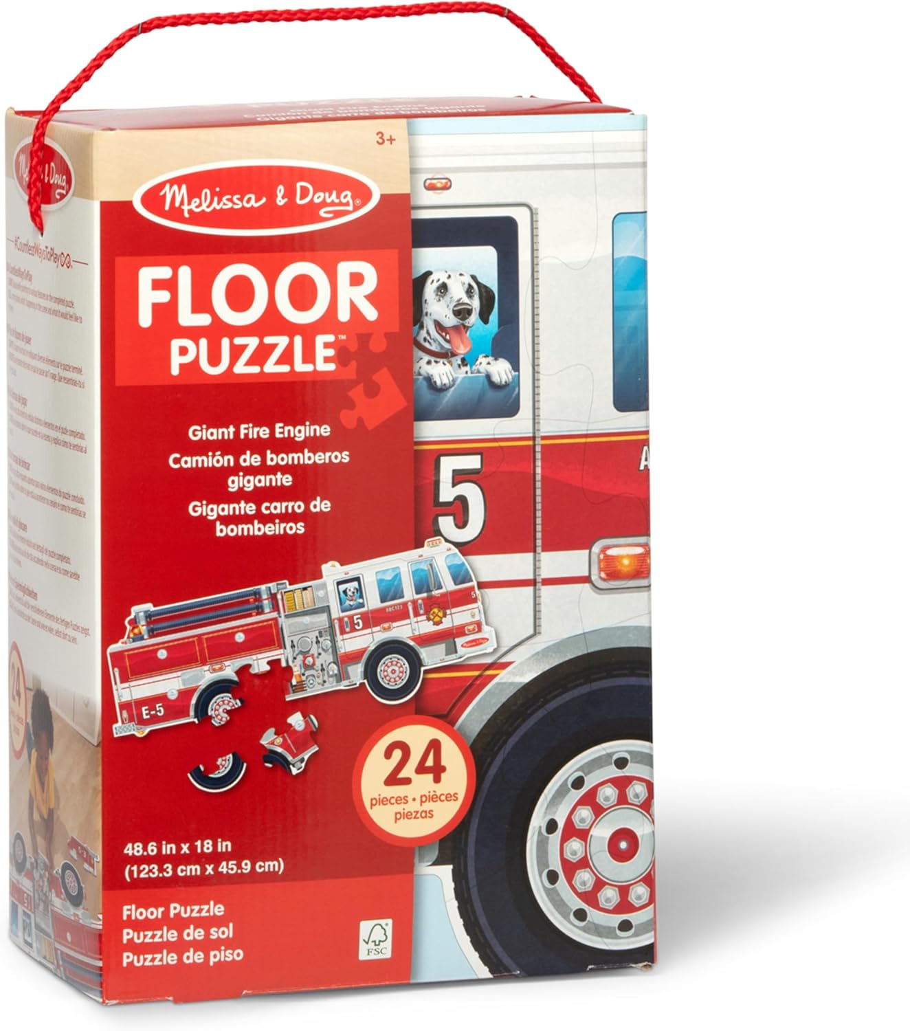 Melissa & Doug Giant Fire Truck Shaped Jumbo Floor Puzzle, 24-Piece Fire Engine Jigsaw Puzzle, Over 4 Ft Long Kids Puzzles for Toddlers Ages 3+
