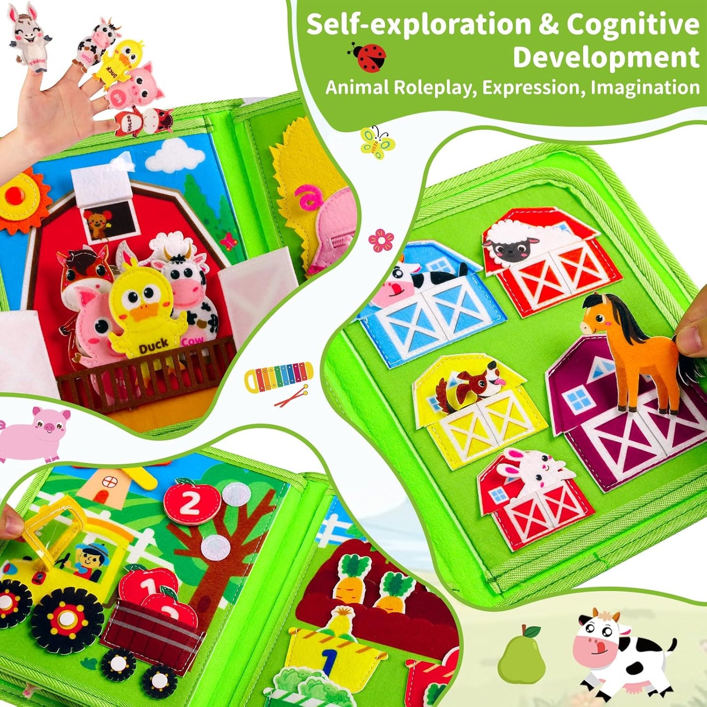 Farm Busy Book for Toddlers 1-3, Busy Board Montessori Toys for 1 Year Old Boys Girls Gifts, Educational Quiet Activity Book with Life Skills, Sensory Toys for Toddlers Baby