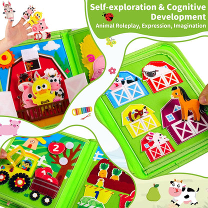 Farm Busy Book for Toddlers 1-3, Busy Board Montessori Toys for 1 Year Old Boys Girls Gifts, Educational Quiet Activity Book with Life Skills, Sensory Toys for Toddlers Baby