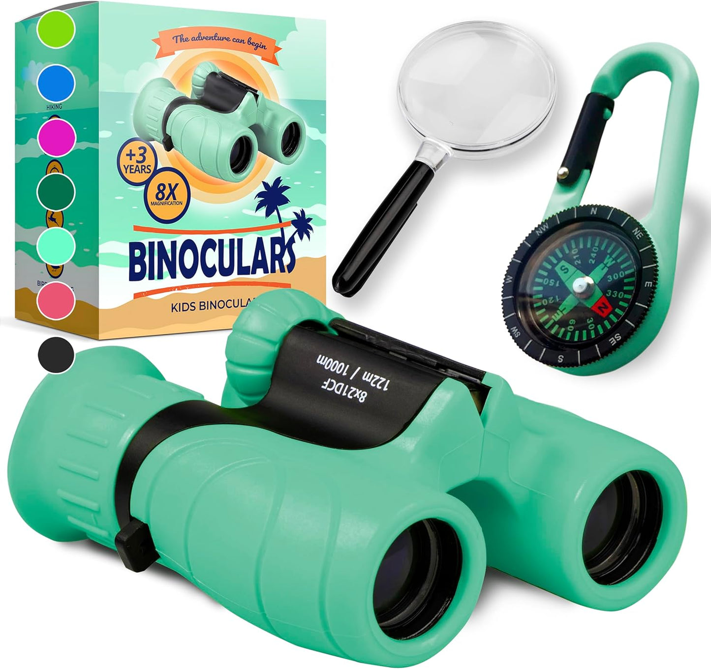 Binoculars for Kids – Perfect Toy for Little Boys and Girls – Extensive Set Incl. Magnifying Glass & Compass – Powerful Magnification 8X21 – 3 to 12 Year Old Kids for Toddler