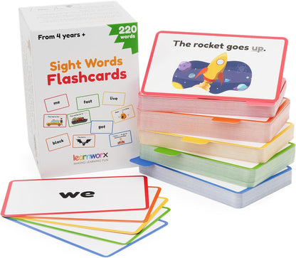 Sight Words Flash Cards Kindergarten – 220 Cards – Sight Words for Toddlers 4 Years – Dolch Sight Words Flash Cards –Pre-K Kinder 1st 2nd 3rd Grade – Sight Word Site Reading Kids Vocabulary Learning