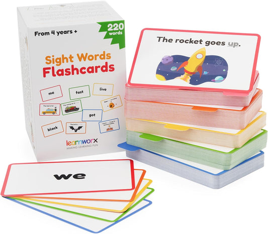 Sight Words Flash Cards Kindergarten – 220 Cards – Sight Words for Toddlers 4 Years – Dolch Sight Words Flash Cards –Pre-K Kinder 1st 2nd 3rd Grade – Sight Word Site Reading Kids Vocabulary Learning