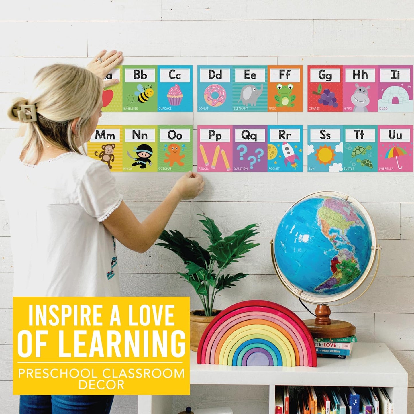 Hadley Designs Alphabet for Classroom Wall Decor - ABC Posters for Classroom Wall Chart Preschool & Kindergarten, ABC Letters & Number Line Elementary, Alphabet Cards, Pastel Classroom Decor