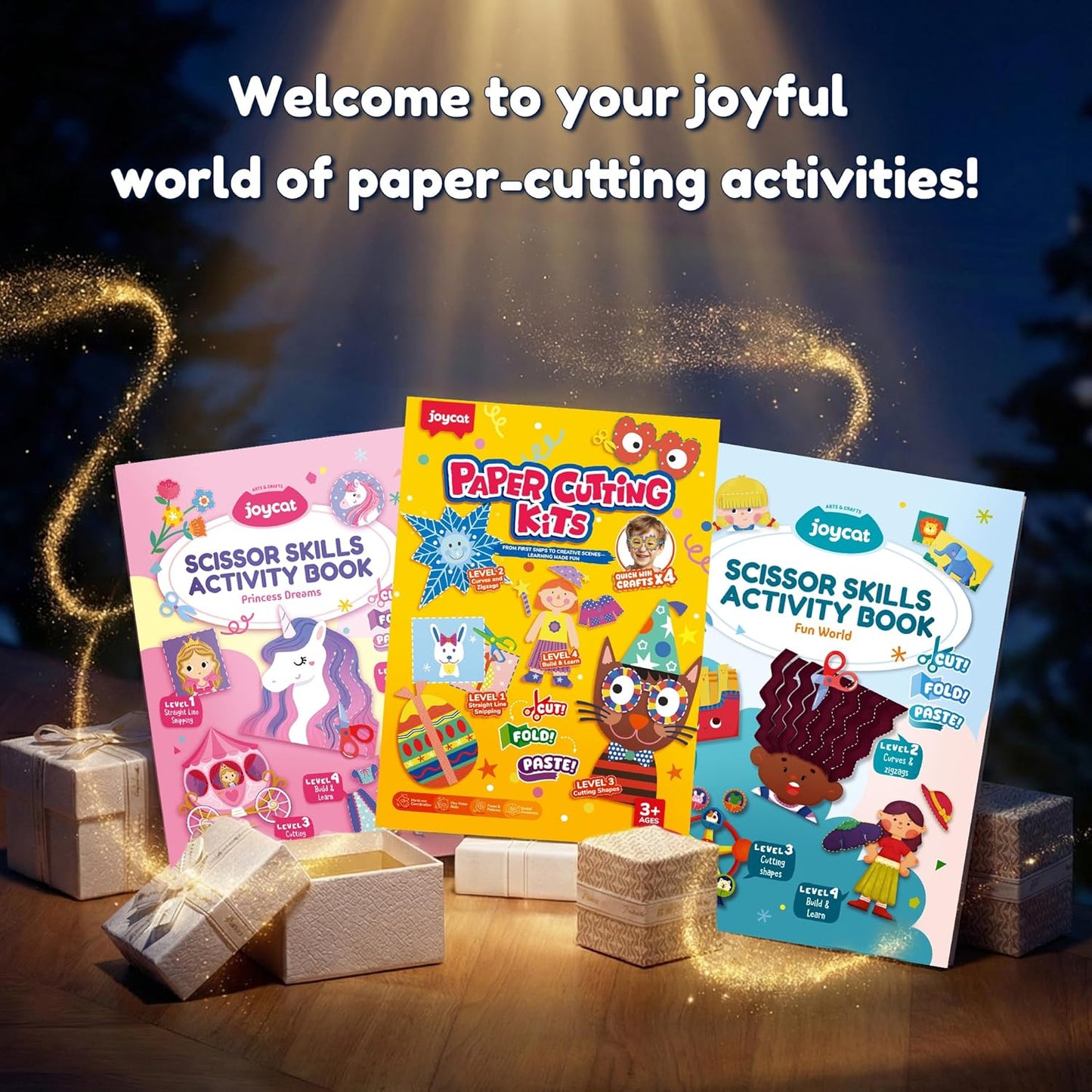 Toddler Scissor Skills Activity Book, 4 Progressive Levels to Learn Cutting for Kids Ages 3-6, 31 Fun Crafts with Child-Safe Scissors, Develop Fine Motor Skills, Ideal Christmas Gift & Arts and Crafts