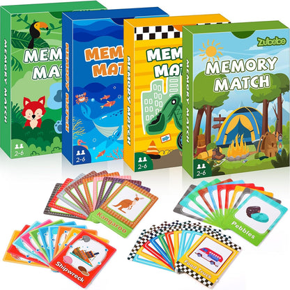 Zubebe 4 Sets Memory Matching Game for Kids Memory Match Fun Matching Game Educational Toys for Family Night, Party Favors, Classroom Prizes (Style 1)