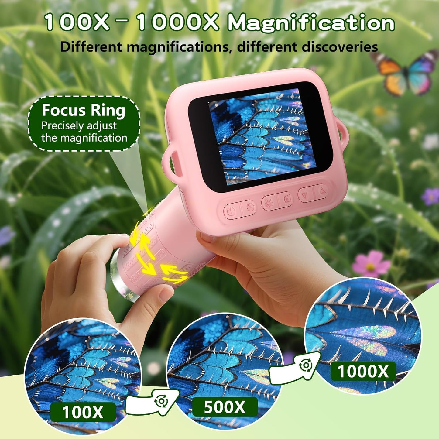 Odatay Microscope for Kids with 12 Slides, 100X-1000X 1080P Digital Handheld Kids Microscope, Mini Portable Pocket Miniscope Science Toys Gifts for 3+ 4 5 6 7 8 9 10 11 12 Year Old Boys Girls, Blue