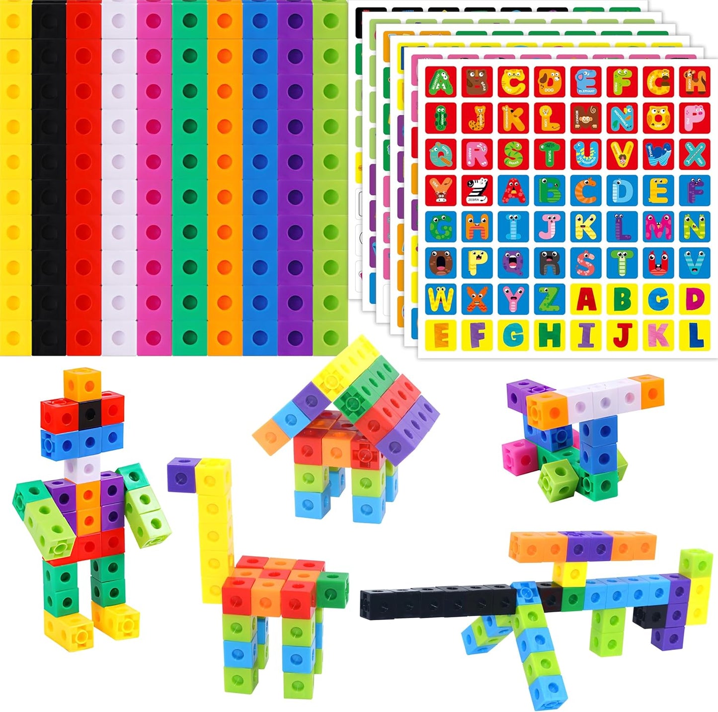 SpriteGru Math Linking Cubes, Math Cubes Manipulatives with Activity Cards Linking Cube Math Counters for Kids Kindergarten Learning Activities