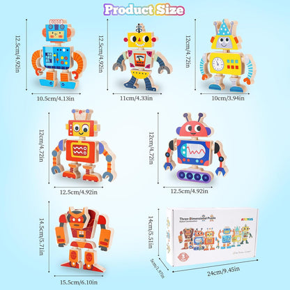 ATOYUS Wooden Robot Building Blocks Toys, STEM Montessori Preschool Toys for 3+ Year Old Toddlers, 35 Pcs Snap Together Take Apart Toy Playset for Kids Ages 3-5, Boys Girls Christmas Birthday Gifts
