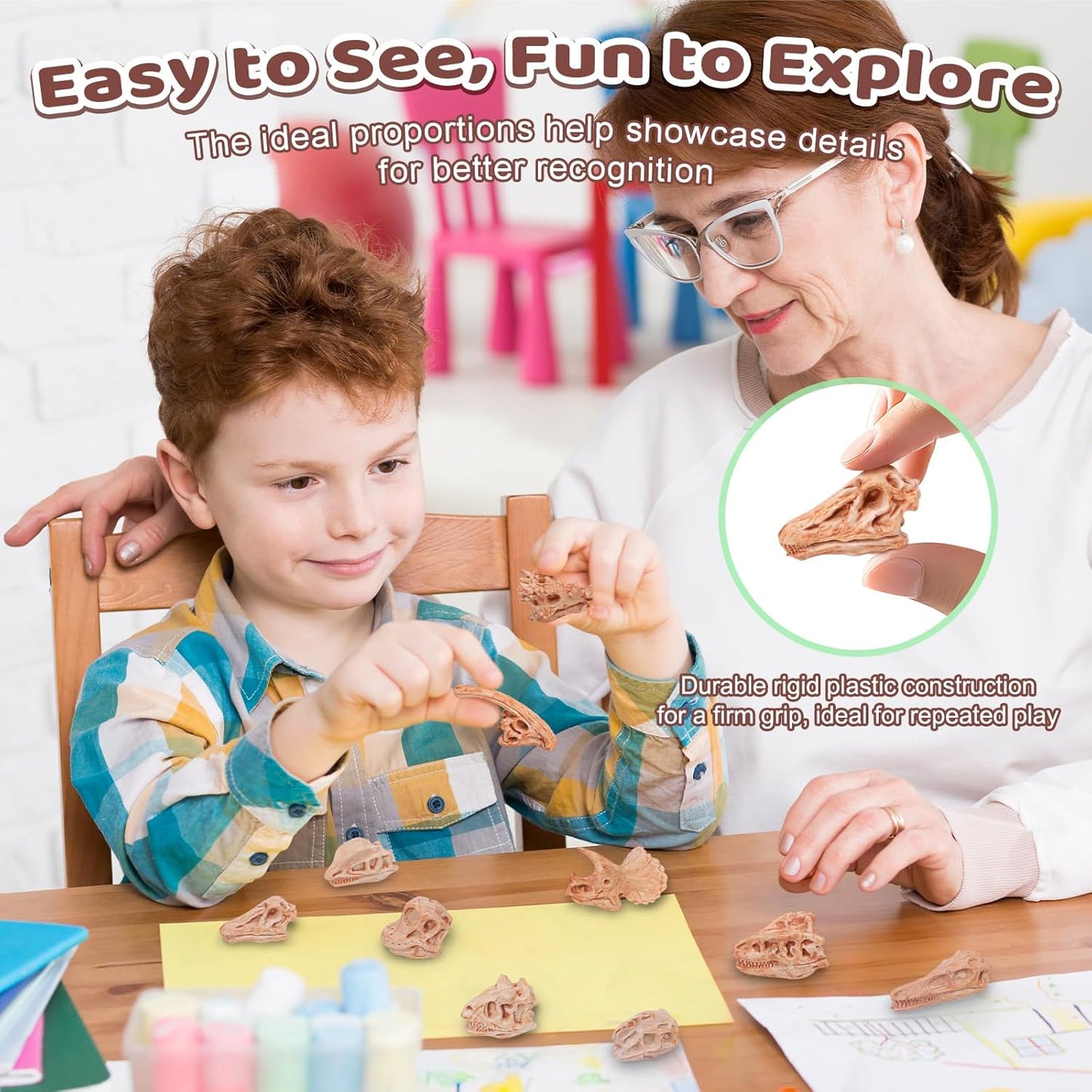 24-Piece Dinosaur Bone for Sandbox, Realistic Dinosaur Figure Plastic Dino Skulls Bulk for Sand Box Easter Dino Themed Birthday Party Digging Sensory Bin Cake Decoration Classroom Prize, Brown