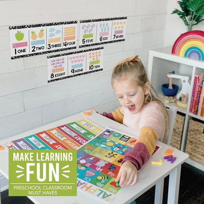 Hadley Designs Alphabet for Classroom Wall Decor - ABC Posters for Classroom Wall Chart Preschool & Kindergarten, ABC Letters & Number Line Elementary, Alphabet Cards, Varsity Letter Classroom Decor