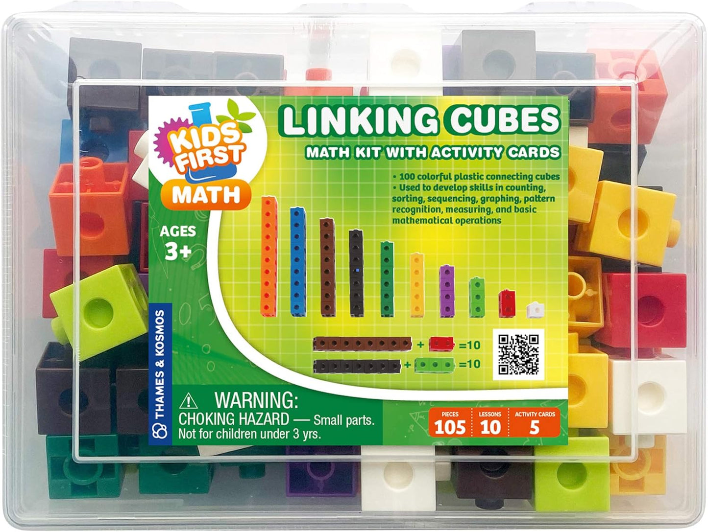 Kids First Math: 100 Linking Cubes Mathematics Kit w/Activity Cards | Develop Skills in Counting, Sorting, Sequencing, Graphing, Measuring | Visual Hands-on | at-Home | Classroom Learning Ages 3+