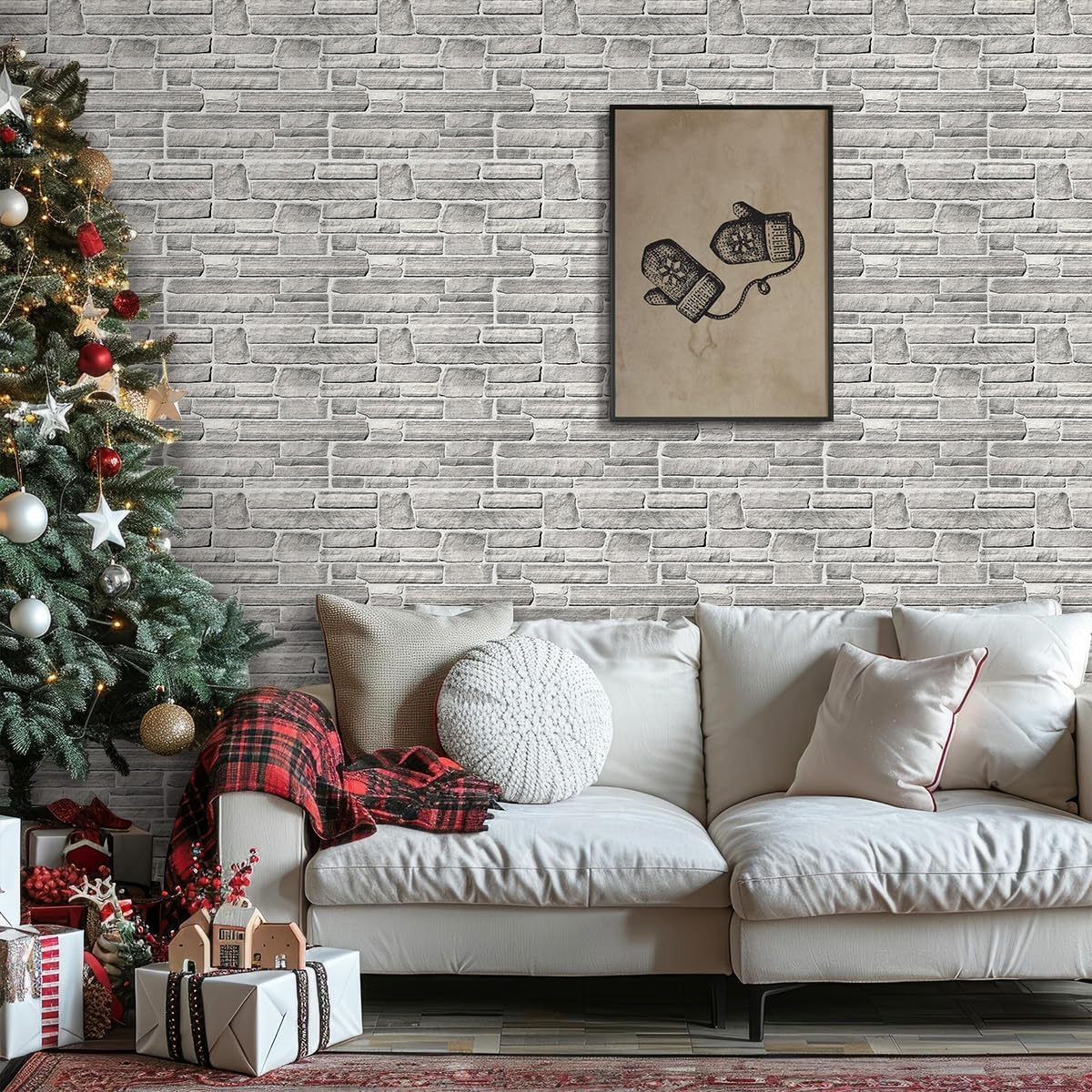COMSTICKC 3D Faux Gray Stone Wall Sticker Peel and Stick Wall Panels,10 Pcs of 12"X12",Ultra-Light Thin PVC Decorative Tiles Rocks Stone Backsplash Interior Decor,Paintable