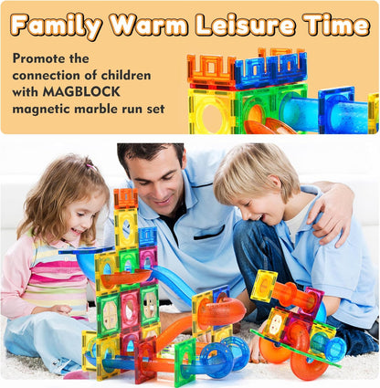 MAGBLOCK 85Pcs Marble Run Magnetic Tiles Toy Building Blocks STEM Educational Child Brain Development Kit Magnet Construction Toys for Boys Girls Kids Age 5 6 7+ Years Old