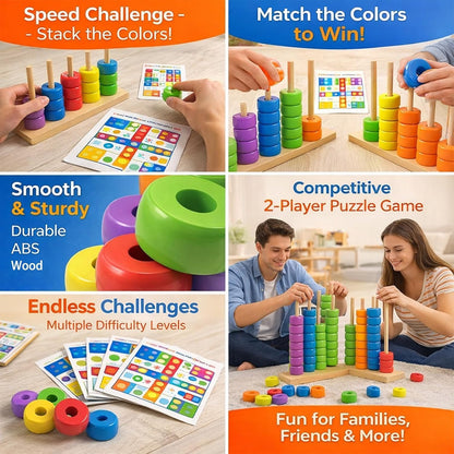 Color Matching Stacking Puzzle Game, Fast Pattern Challenge Ring Stack Puzzle for 2 Players| Competitive Tabletop Brain Teaser for Family Game Night