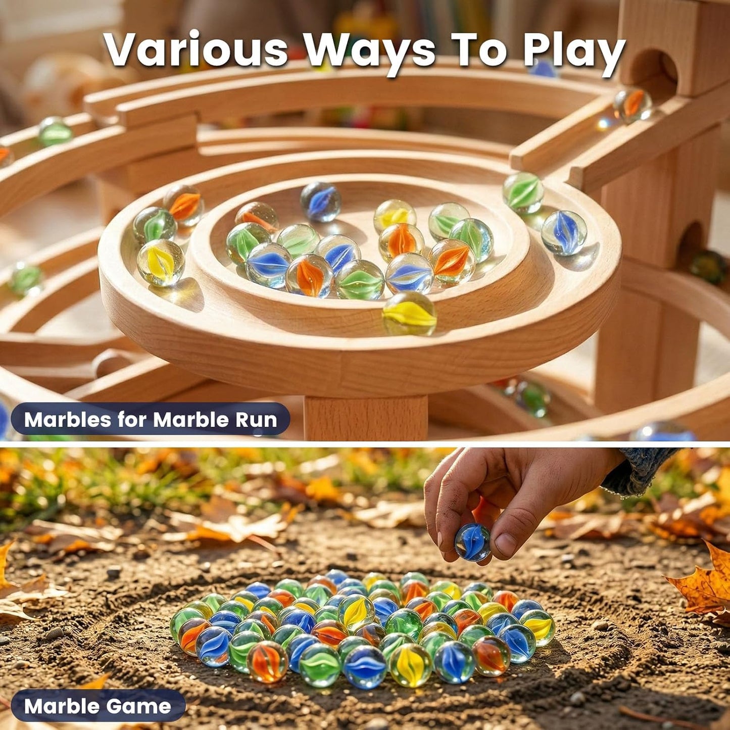 LovesTown 100PCS Glass Marbles Bulk, for Kids Marble Run Game, DIY and Home Decoration