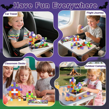 QOUBAI 45PCS Mini Magnetic Blocks Travel Toys, Magnet Building Cubes Tiles Set with Portable Iron Case, Learning Activities Gifts for Kids Toddlers Boys & Girls Ages 3-8 (Construction)