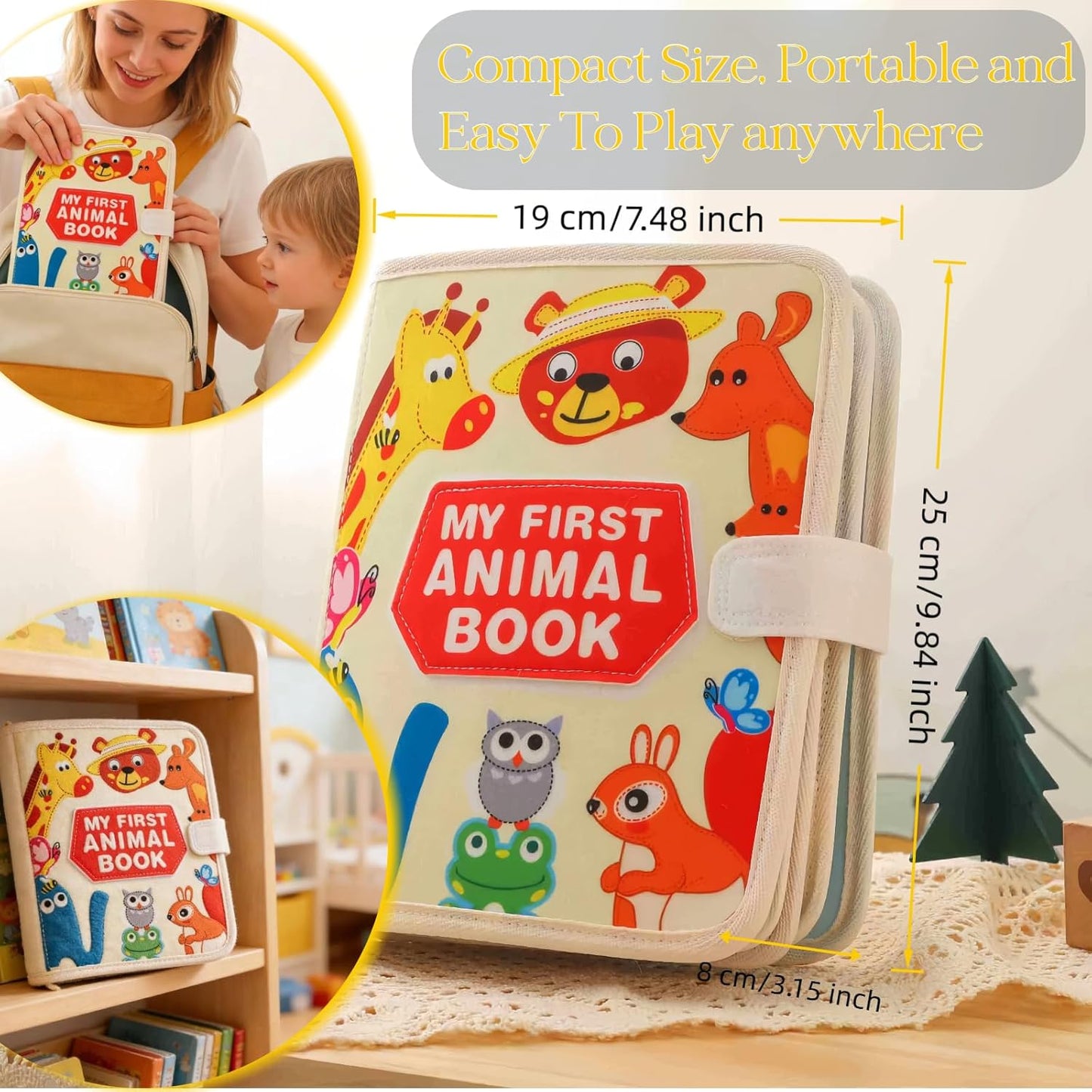 Montessori Forest Animals Busy Book, Airplane Travel Felt Quiet Busy Board for Toddler 1-3, Preschool Kids Learning Activities Sensory Toy to Develop Fine Motor Skills, Boys Girls Birthday Gift (#A)