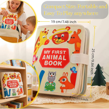 Montessori Forest Animals Busy Book, Airplane Travel Felt Quiet Busy Board for Toddler 1-3, Preschool Kids Learning Activities Sensory Toy to Develop Fine Motor Skills, Boys Girls Birthday Gift (#A)