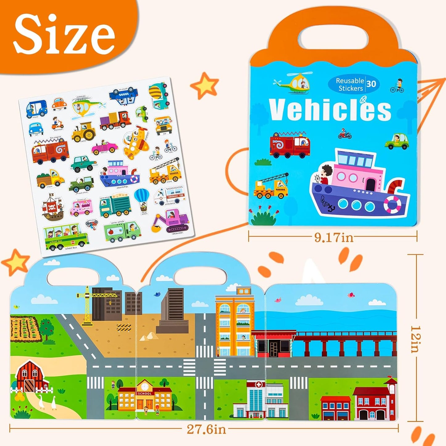 Magnetic Playset Portable Playboard, Cute Farmhouse Animal Reusable Magnets Sticker Books for Toddlers 3-5 Years, 34 PCS Refrigerator Magnets for Kids Girls Boys Perfect Preschool Learning Travel Toy