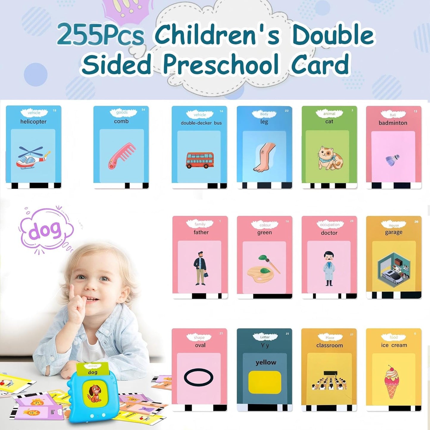 Talking Flash Cards for Toddlers with 510 Sight Words, Autism Sensory Toys, Pocket Speech, Speech Therapy Toys, Toddlers Language Learning Toys, Preschool Birthday Gifts for 1 2 3 4 5 Years Old (Blue)