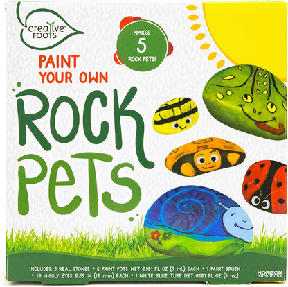 Creative Roots Paint Your Own Rock Pets by Horizon Group USA, 6 Colors, Paint Brush, Wiggly Eyes and Glue Included, Multicolor