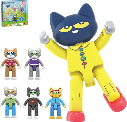 PicassoTiles Magnetic Tiles Pete the Cat Home Theme Building Blocks Double Sided Printing Toddler Magnet Toys Education STEM Learning Kit Construction Brain Development Preschool Kid Game Boy Girl 3+