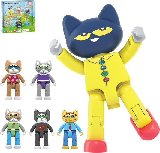 PicassoTiles Magnetic Tiles Pete the Cat Home Theme Building Blocks Double Sided Printing Toddler Magnet Toys Education STEM Learning Kit Construction Brain Development Preschool Kid Game Boy Girl 3+