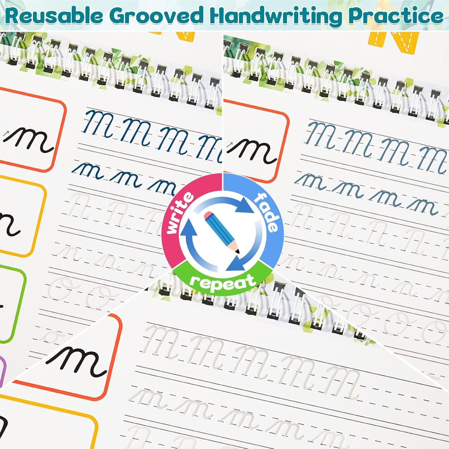 gisgfim 8 Pack Grooved Cursive Handwriting Workbook Learning Grooved Cursive Reusable Handwriting Practice kit with Disappearing Ink Pens Magic Copybooks Set for Kids Beginners Kickoff Student