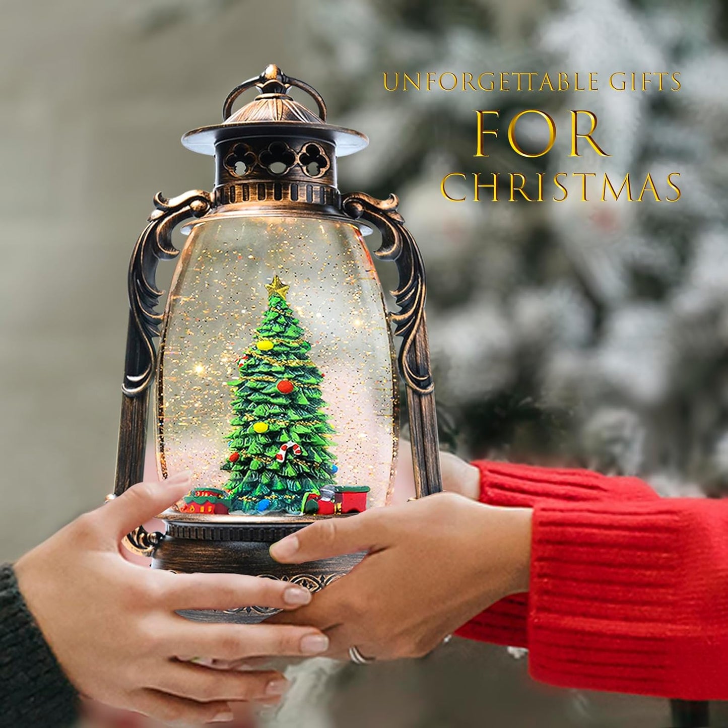 Large Christmas Snow Globes, 13.8" Cardinal Musical Snow Globe 8 Songs 6H Timer Music Box Dual Power Snowglobes for Kids Adults Red Truck Christmas Lantern Lighted Christmas Decor Indoor Gifts