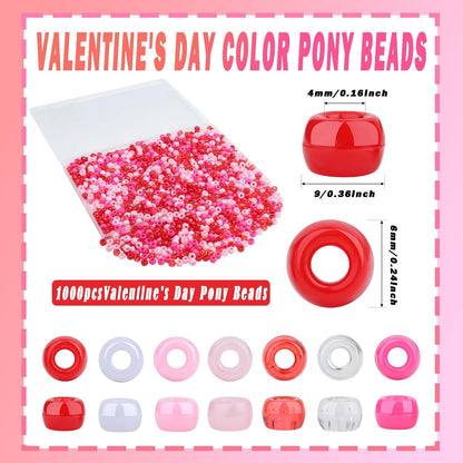Red Pony Beads 1000Pcs 9mm Pony Beads Bulk Red Perler Beads for Friendship Bracelets Kandi Beads Hair Beads for Braids Beads for Crafts