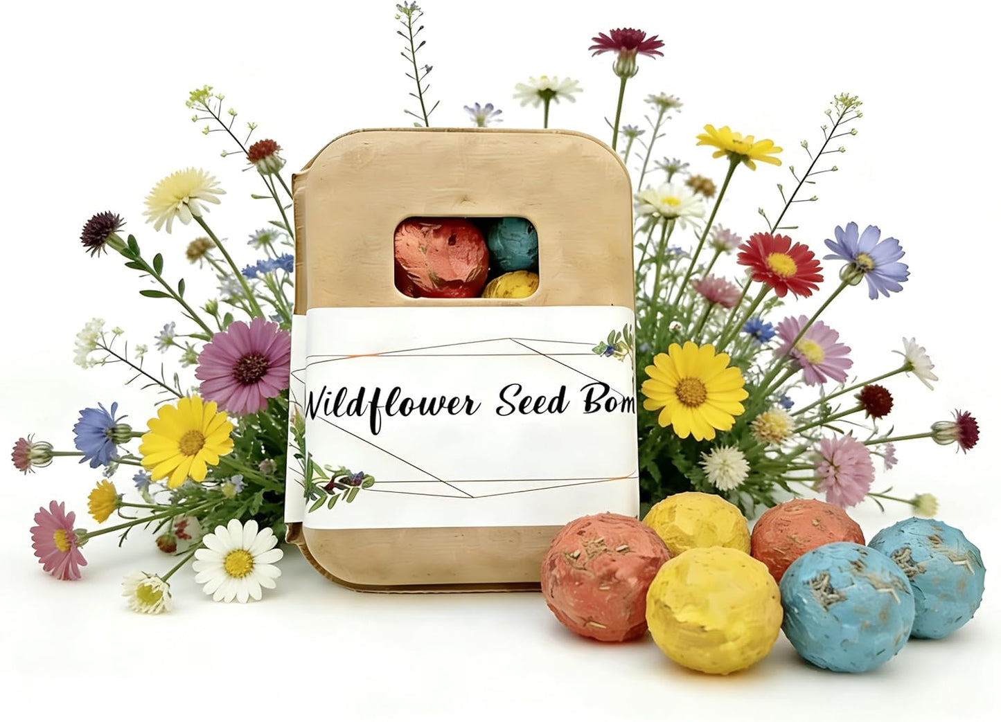 6Pack Colorful Wildflower Seed Ball Plantable Paper Favors, Easter Basket Essentials - Handmade Non-GMO, Gardening Gift for Beginner, Kids & Adults