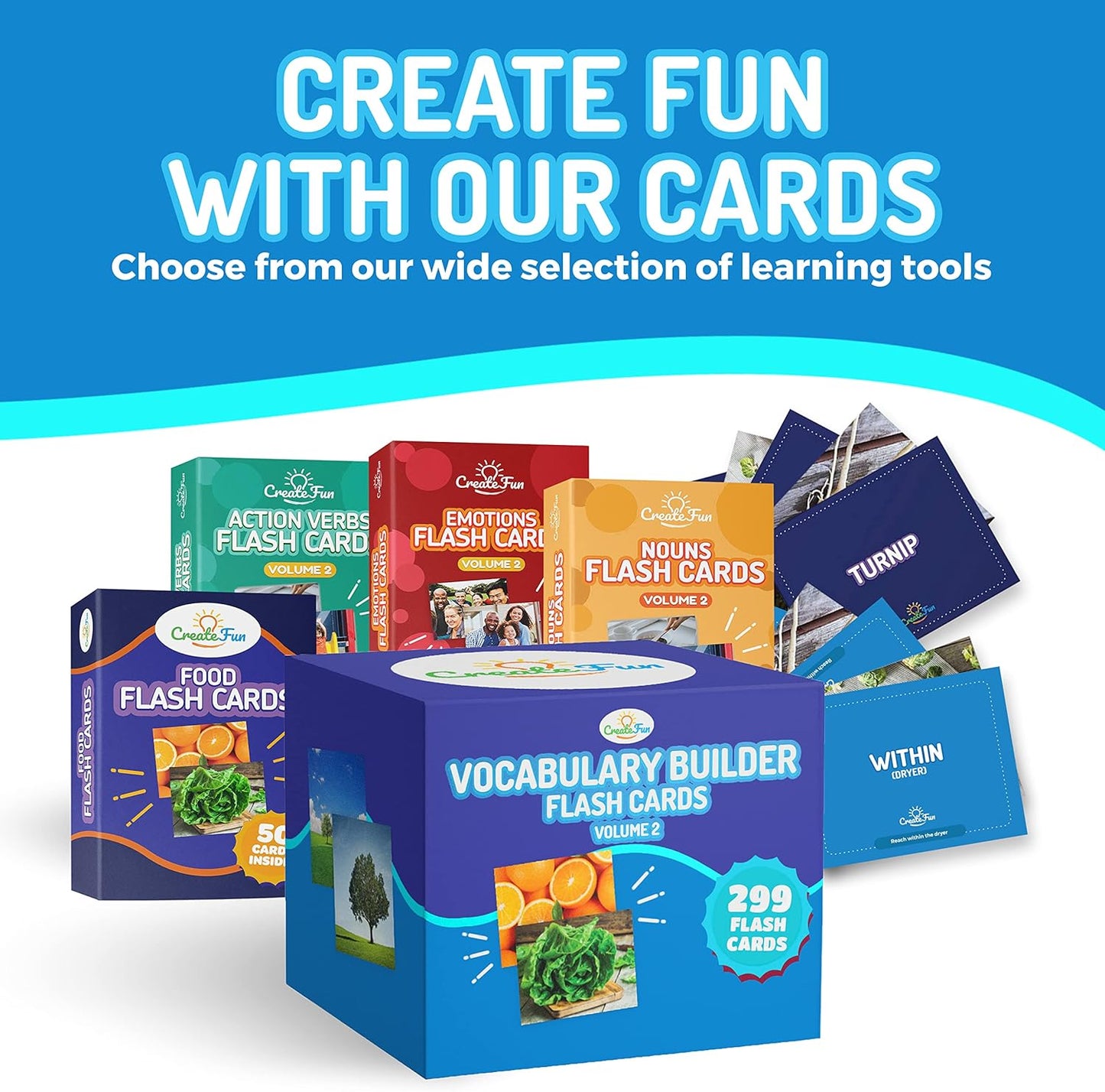 299 Vocabulary Builder Flash Cards, Educational Photo Cards for Home, Speech Therapy Materials, ESL Teaching Materials Includes Emotions, Matching Go Togethers, Nouns, Opposites, Prepositions, Verbs