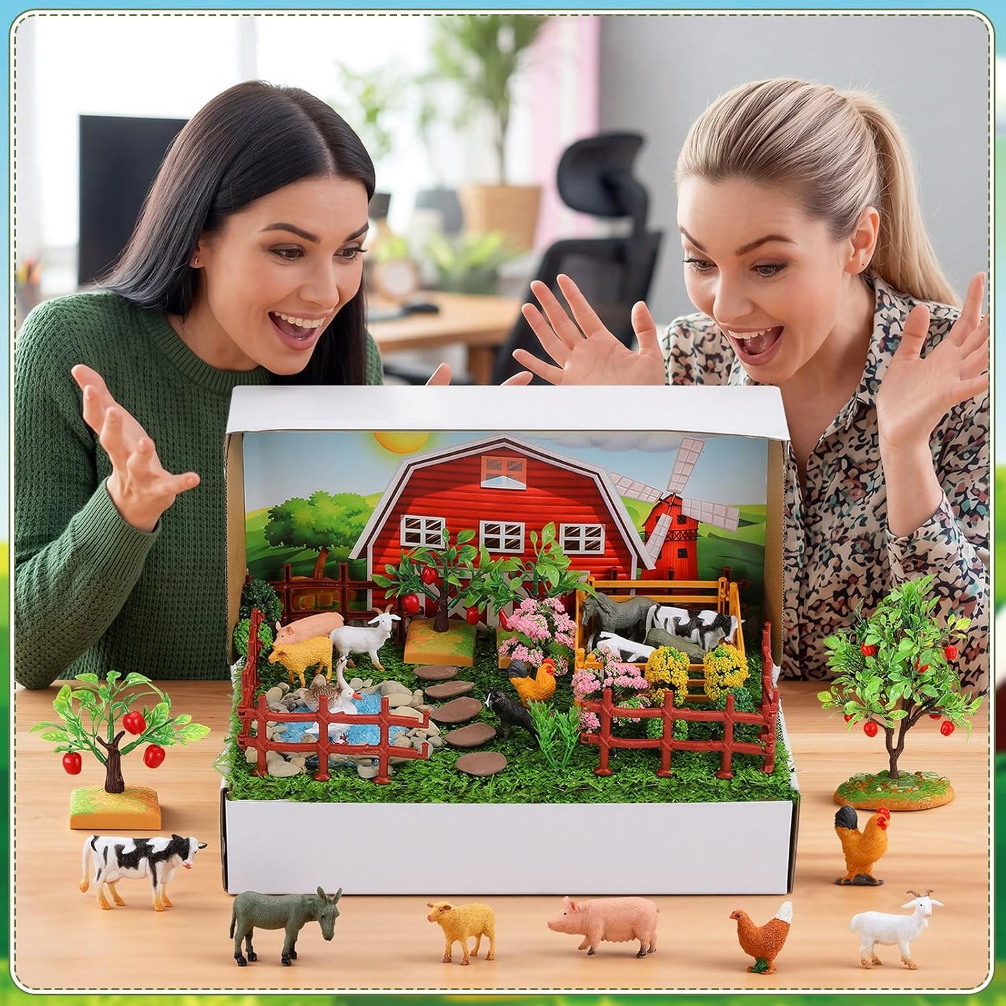 Teyva Daily 48 Pcs Dinosaur Diorama Kit Habitat Project Box Set 3D Dinosaurs Diorama Supplies Include Dinosaurs Model Figures & Eggs Volcano Artificial Trees with Cardboard for DIY Crafts Gifts