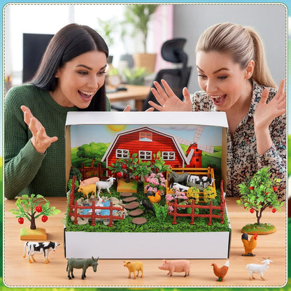 Teyva Daily 48 Pcs Dinosaur Diorama Kit Habitat Project Box Set 3D Dinosaurs Diorama Supplies Include Dinosaurs Model Figures & Eggs Volcano Artificial Trees with Cardboard for DIY Crafts Gifts