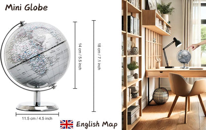 Political Globe Dia 5.5-inch / 14cm- Educational/Geographic - Stainless Steel Arc and Base - School, Home, and Office