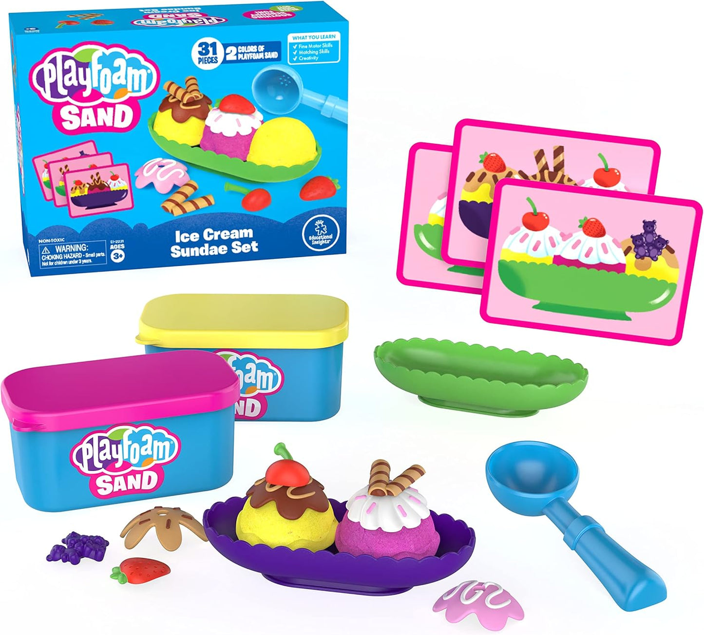 Educational Insights Playfoam Sand Sensory Set - Non-Toxic Play Sand Toys for Toddlers, Squishy Sensory Bin Filler for Home or Preschool Classroom, Moldable Crafting Compound, Kids Ages 3+