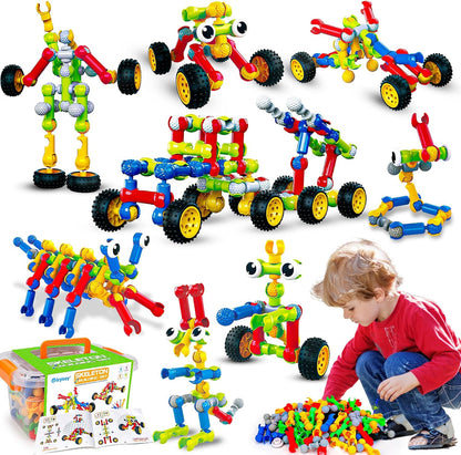 Kids STEM Building Toys for 3 4 5 6 7 8+ Year Old Boy Girl Birthday Gift, 125 Pcs Preschool Classroom Educational Building Blocks Stem Kits Activities Ages 3-5 4-8 5-7 6-8 Engineering Creative Games
