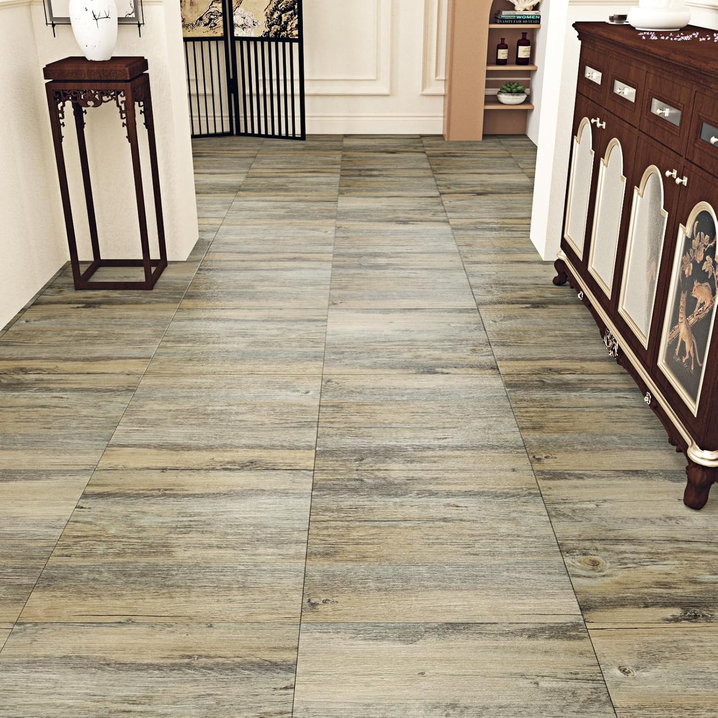 Wallercity White Marble Peel and Stick Vinyl Floor Tiles 6-Pack 12x12 Inches Self Adhesive Waterproof Flooring Planks for Bathroom Kitchen Bedrooms Stick on Floor Tiles Laminate Sheets Vinyl Flooring