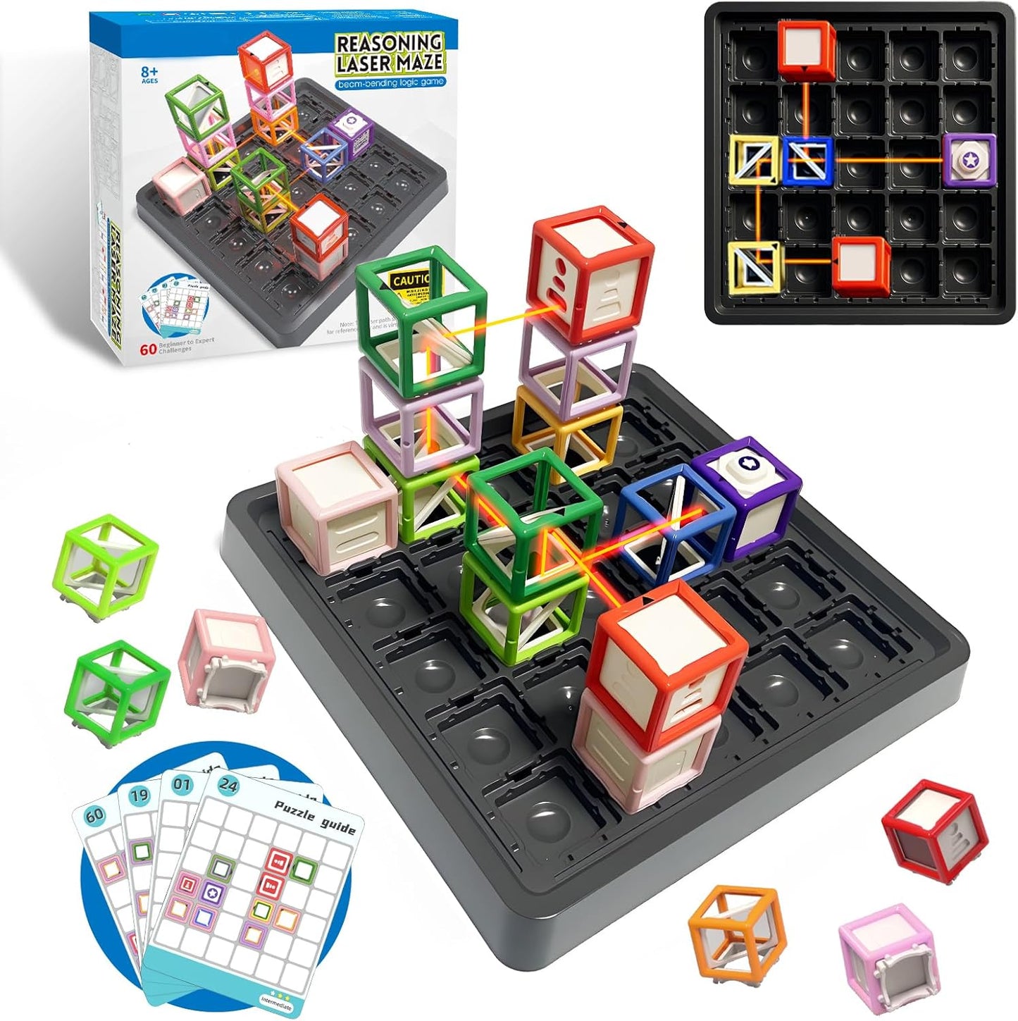 Laser Maze - STEM Logic Toys for Ages 8-13, 60+ Challenges Puzzle Games, Great 8-13 Years Old Children Gift to Develop Spatial Imagination Problem-Solving Concentration, Team/Solo Play