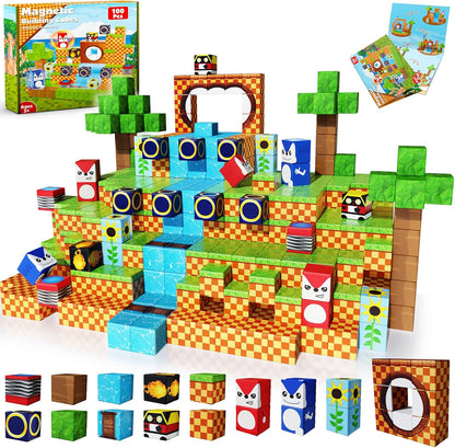 ToyUnited Magnetic Blocks-100PCS Magnetic Building Blocks Magnet Cube Toys Stacking,Build Forest World Set,STEM Montessori Sensory Toys for Kids Boys Girls Age 3 4 5 6 7 8 9 10 Easter Birthday Gift