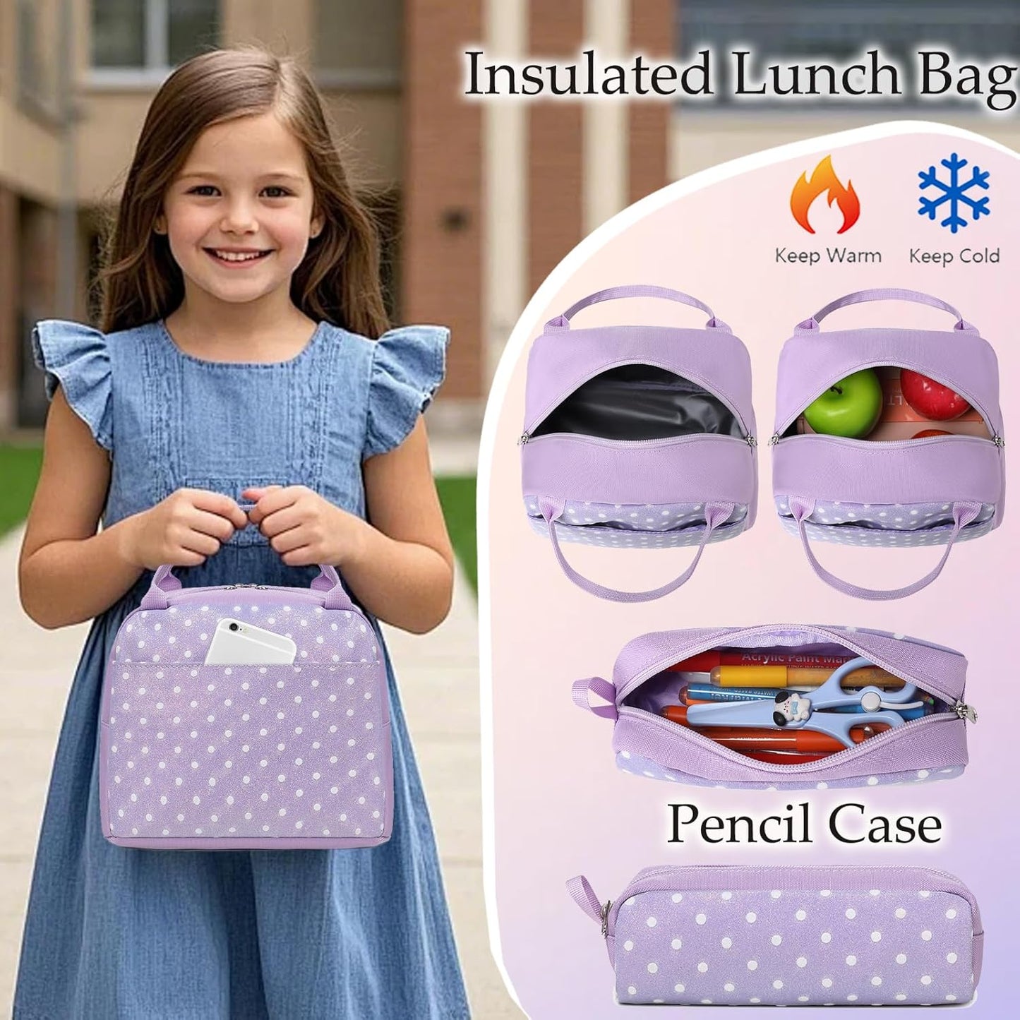 Girls Backpack for Elementary Unicorn Backpack Kids Backpack School Bookbag for Girls 3 in 1 Set Back to School